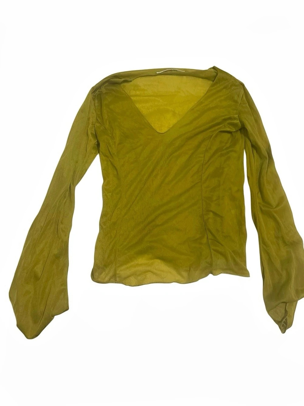 Noella NYC Long Sleeve V-Neck Top in Green Like New made in Italy